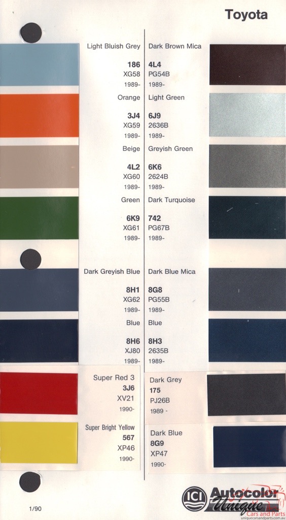 1989 - 1992 Toyota Paint Charts Autocolor 1